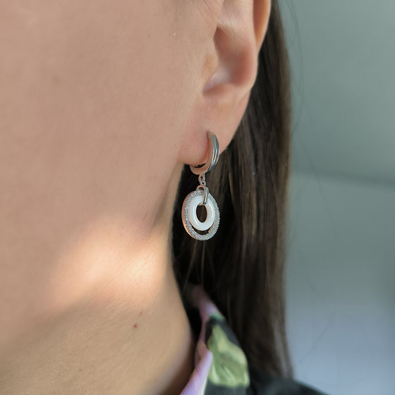 Silver earrings with ceramic and cubic zirconia