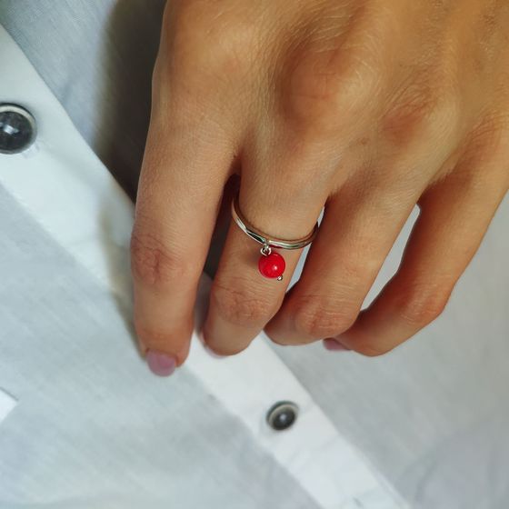 Silver ring with coral