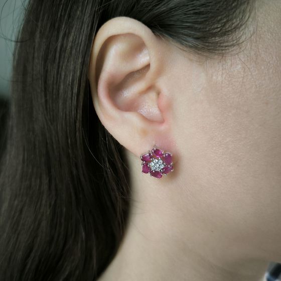 Серебряные серьги с рубином 4.27ct