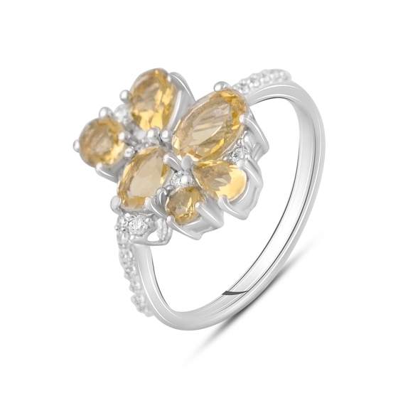 Silver ring with citrine nano, fianites