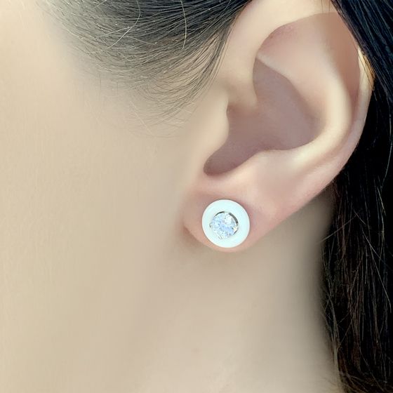 Silver earrings with ceramic and cubic zirconia
