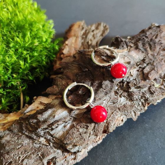Silver earrings with coral