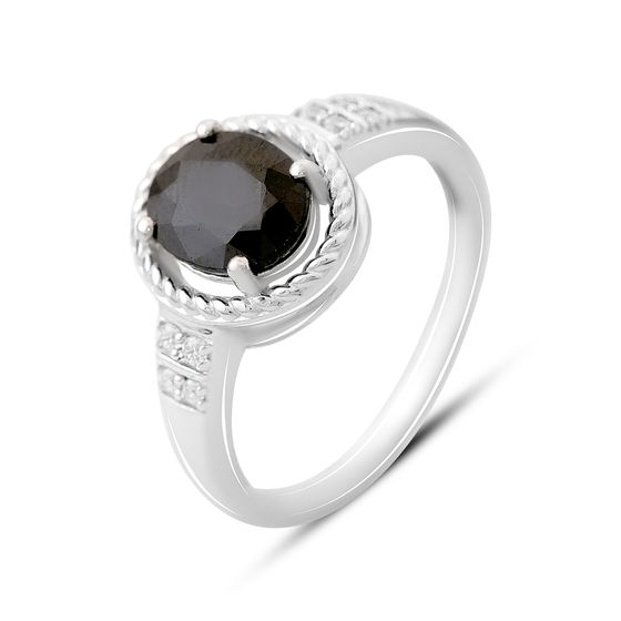 Срібна каблучка з сапфіром 2.602ct, фіанітами