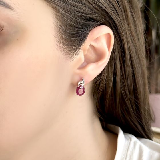Срібні сережки з рубіном 7.97ct, фіанітами