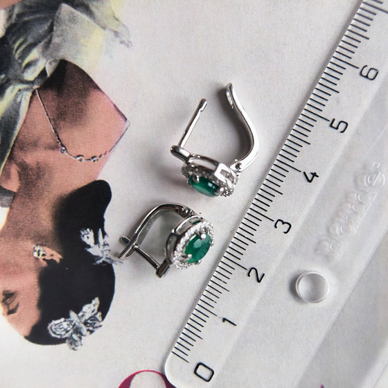 Срібні сережки з агатом 1.934ct, фіанітами