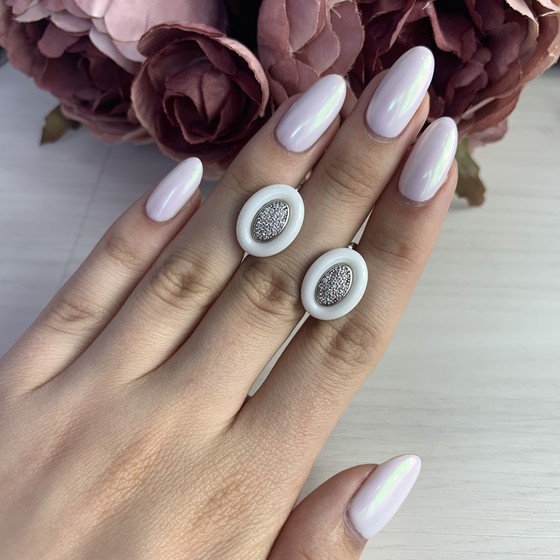 Silver earrings with ceramic accents
