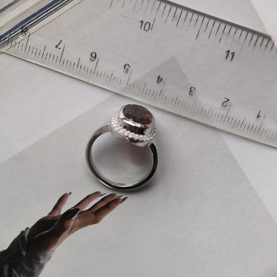 Срібна каблучка з гранатом nano 3.66ct, фіанітами