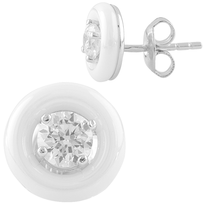 Silver earrings with ceramic and cubic zirconia