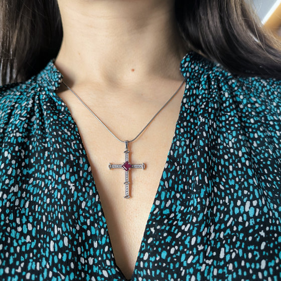 Silver cross with a 1.53ct ruby and cubic zirconia