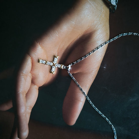 Silver cross with cubic zirconia