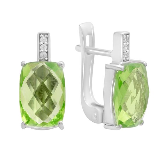 Silver Earrings with a 6.28-carat Chrysolite