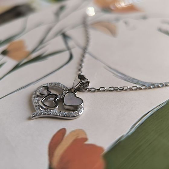 Sterling silver necklace with phianites, mother-of-pearl