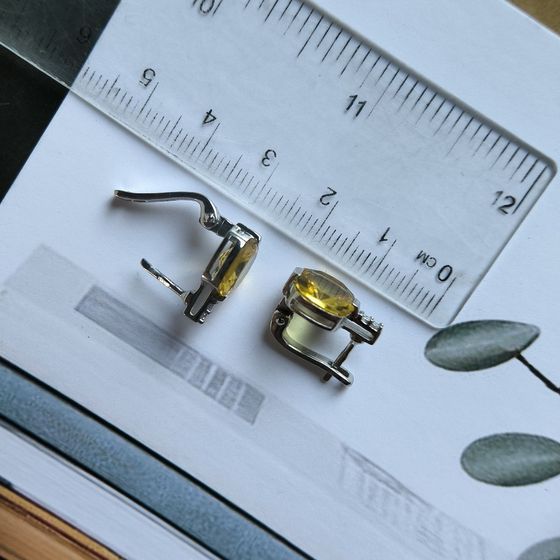 Срібні сережки з цитрином nano 5,42 карата, фіанітами