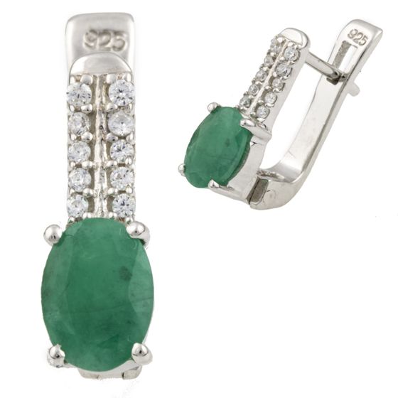 Silver earrings with a 1.767-carat emerald