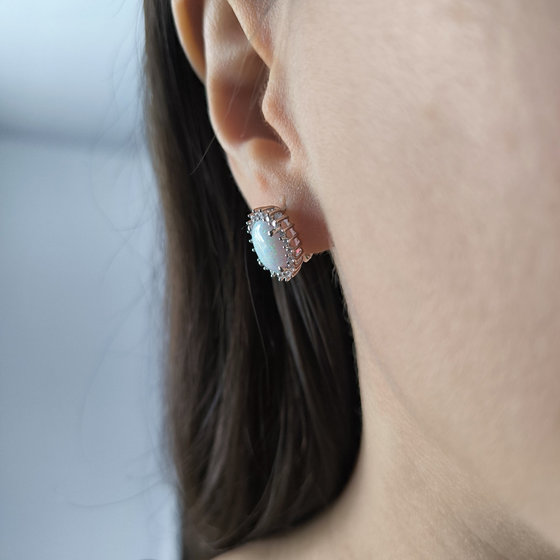 Silver earrings with opal, fianites