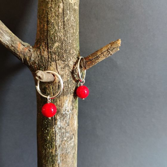 Silver earrings with coral