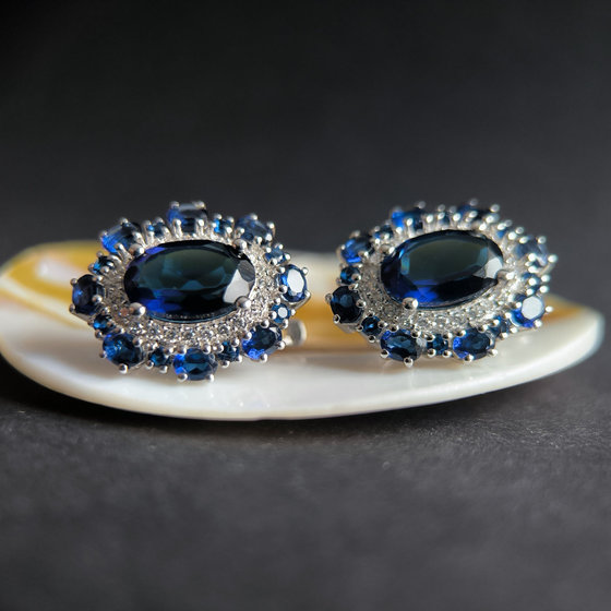Silver earrings with nano sapphire 9.87ct