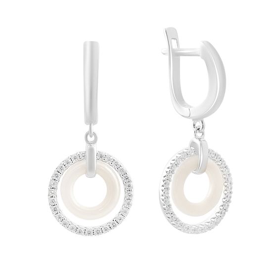 Silver earrings with ceramic and cubic zirconia