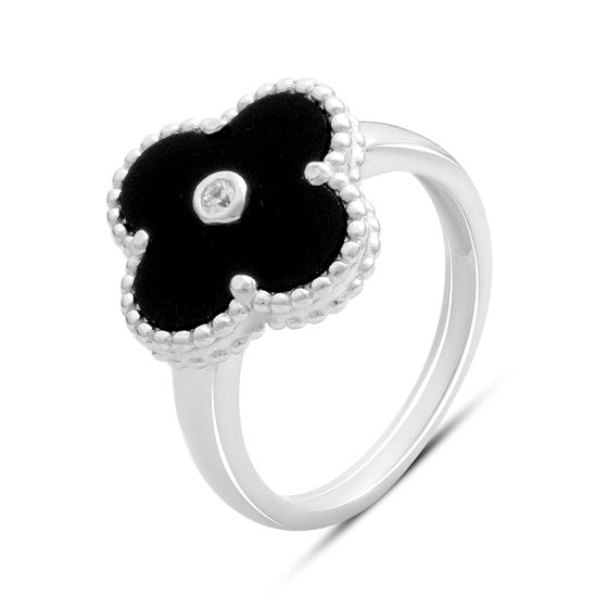 Silver ring with onyx, fianites