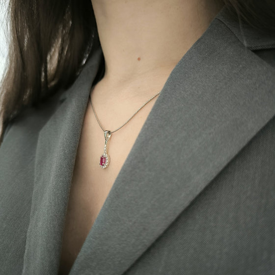 Silver pendant with a 1.113-carat ruby and cubic zirconia