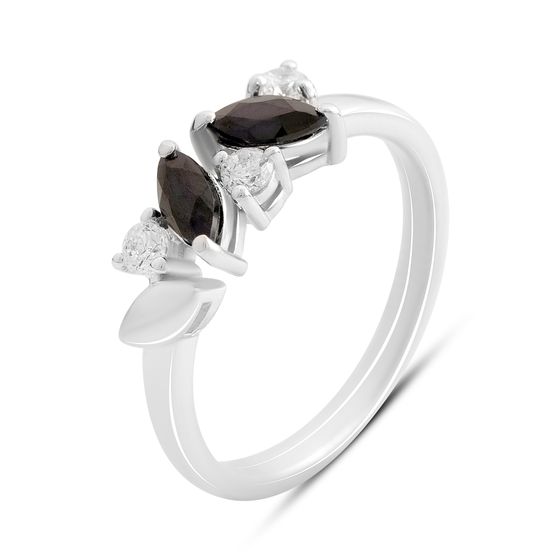 Silver ring with sapphire and cubic zirconia