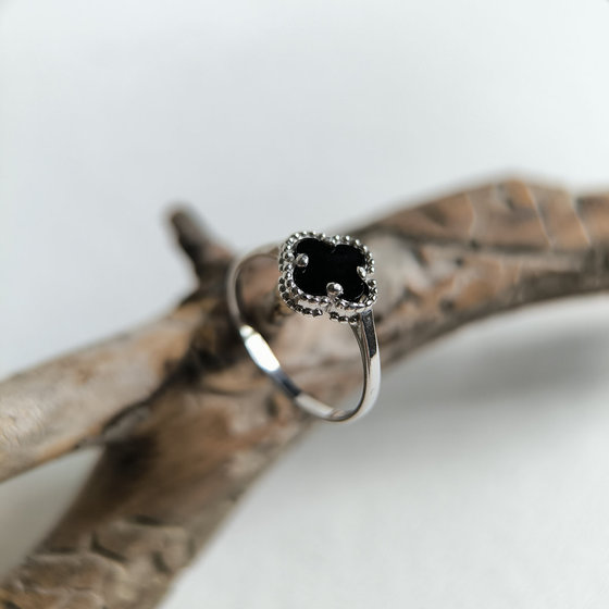 Silver ring with onyx and cubic zirconia