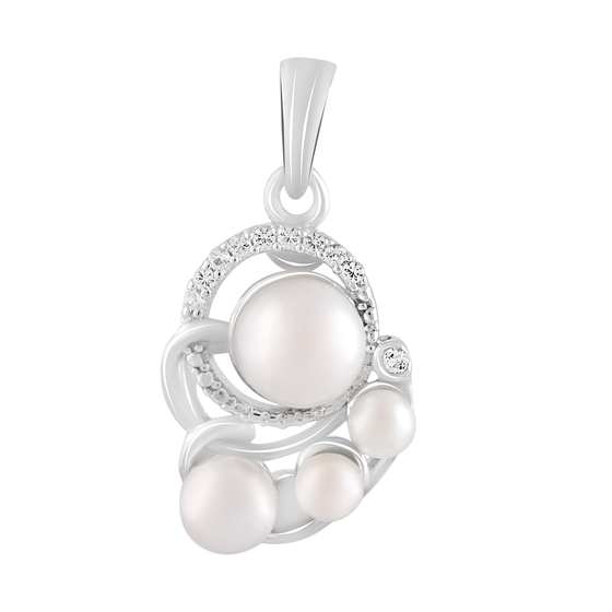 Silver pendant with pearl, white topaz