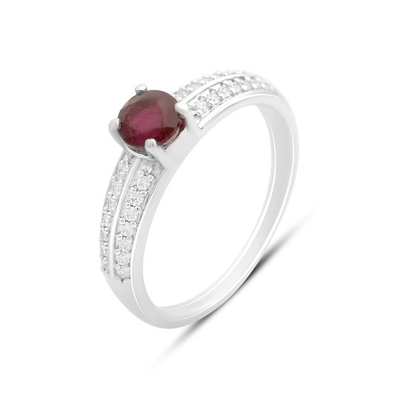 Срібна каблучка з рубіном 0.932ct, фіанітами