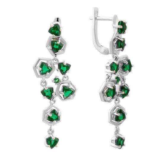 Silver earrings with a 3.452-carat nano emerald