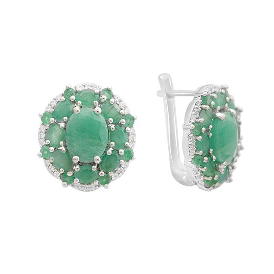 Срібні сережки зі смарагдом 7.571ct, фіанітами