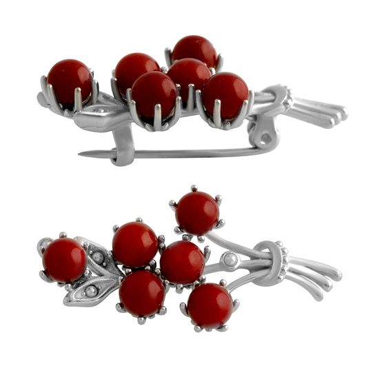 Silver brooch with coral