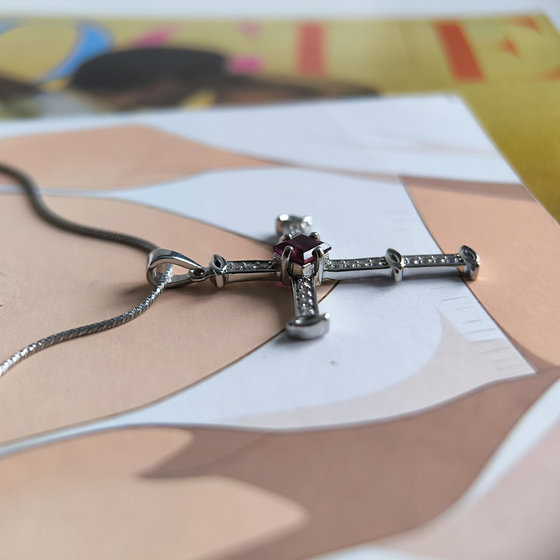 Silver cross with a 1.53ct ruby and cubic zirconia