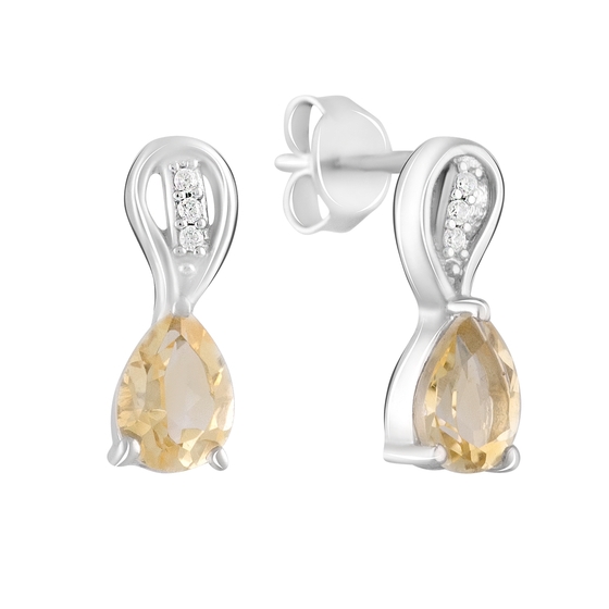 Silver earrings with citrine nano, fianites