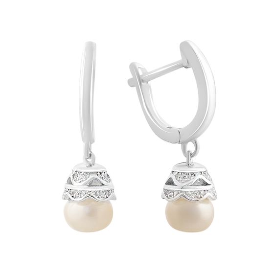 Silver earrings with pearls, fianites