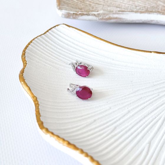 Срібні сережки з рубіном 7.97ct, фіанітами