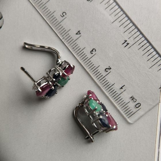 Silver earrings with sapphire 4.05ct, emerald, ruby