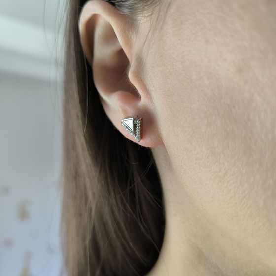 Silver earrings with mother-of-pearl, fianites