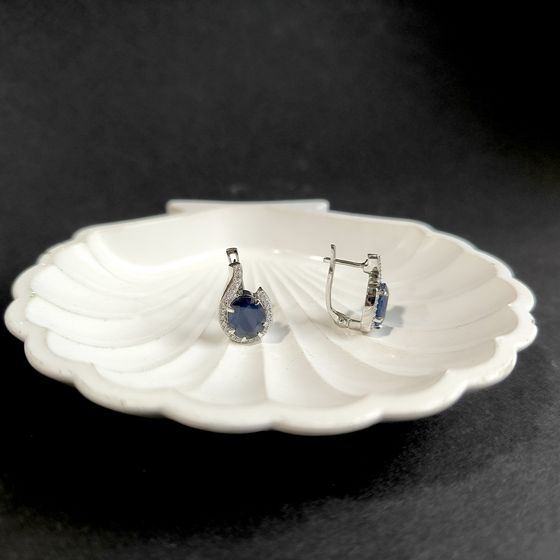 Sterling silver earrings with 7.667ct sapphire, pave diamonds
