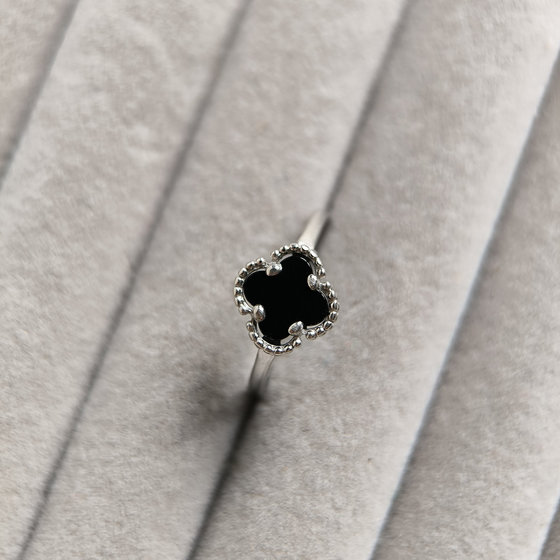 Silver ring with onyx and cubic zirconia
