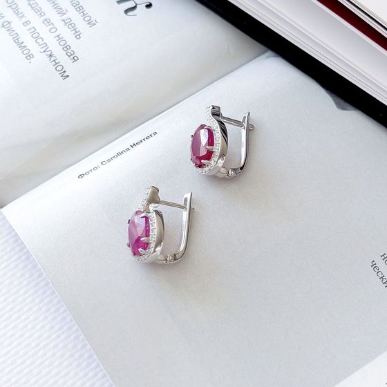 Срібні сережки з рубіном 8.025ct, фіанітами