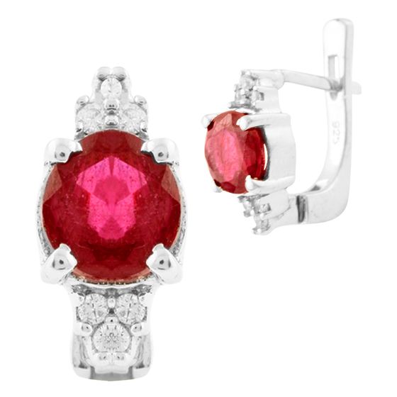 Silver earrings with a 3.703-carat ruby