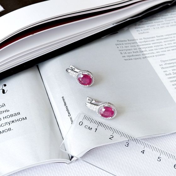 Sterling silver earrings with 4.846ct ruby, fianites