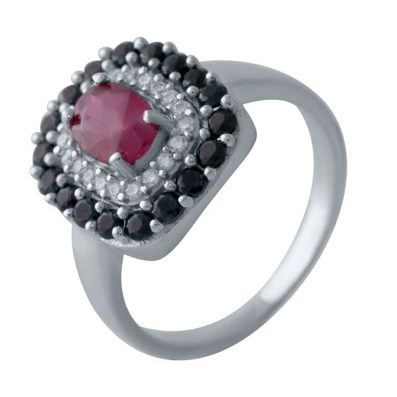 Срібна каблучка з рубіном 2.313ct, сапфіром