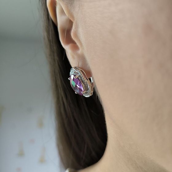 Срібні сережки з олександритом 16.513ct, фіанітами