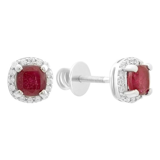 Срібні сережки з рубіном 2.146ct, фіанітами
