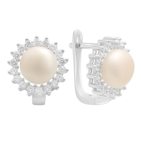 Silver earrings with pearls and cubic zirconia