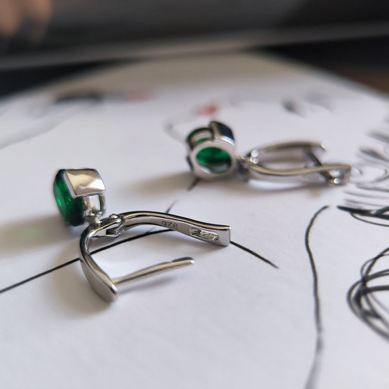 Silver earrings with emerald nano 1.9ct