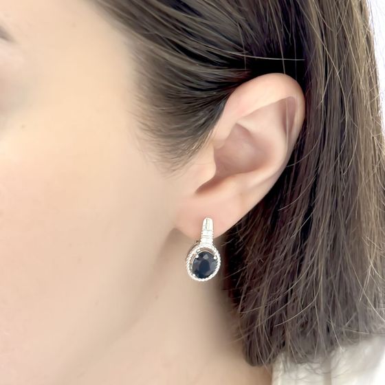 Срібні сережки з сапфіром 4.927ct, фіанітами