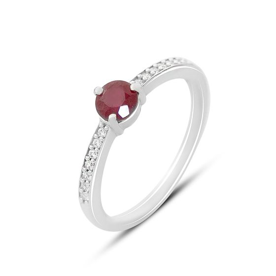 Срібна каблучка з рубіном 0.891ct, фіанітами