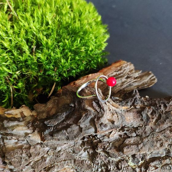 Silver ring with coral